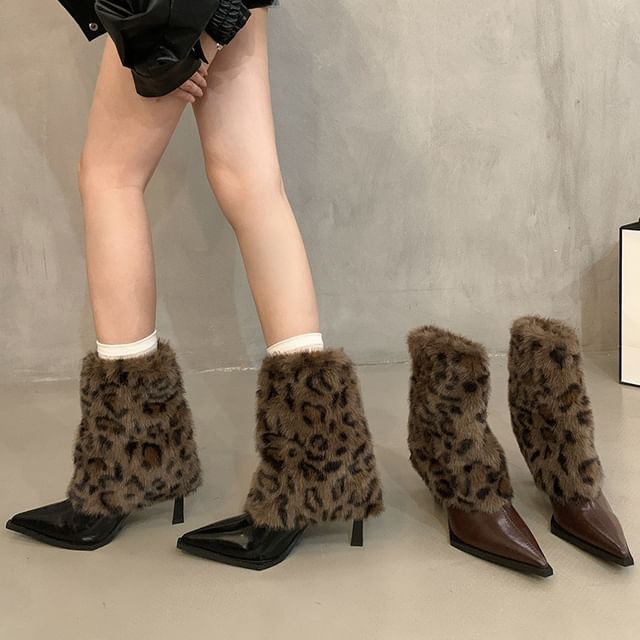 Heel Pointed Boots Short Leopard High Print