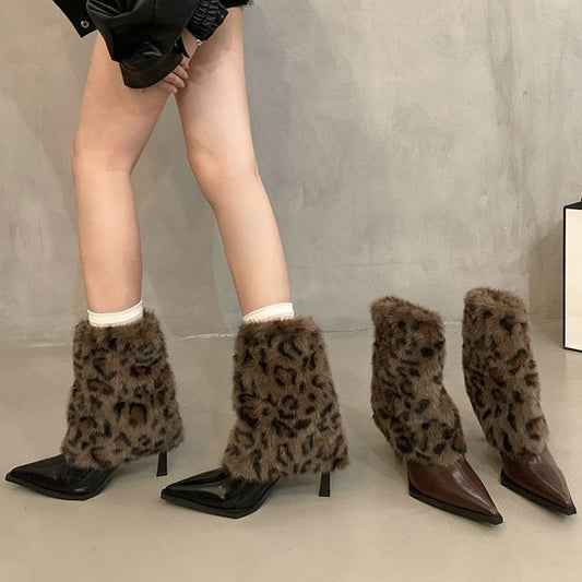 Heel Pointed Boots Short Leopard High Print