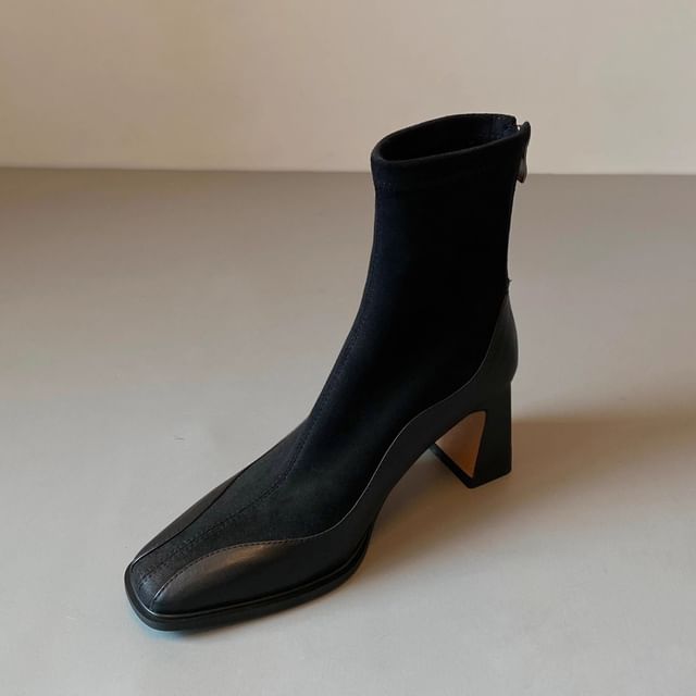 Boots Faux Block Heel Short Leather