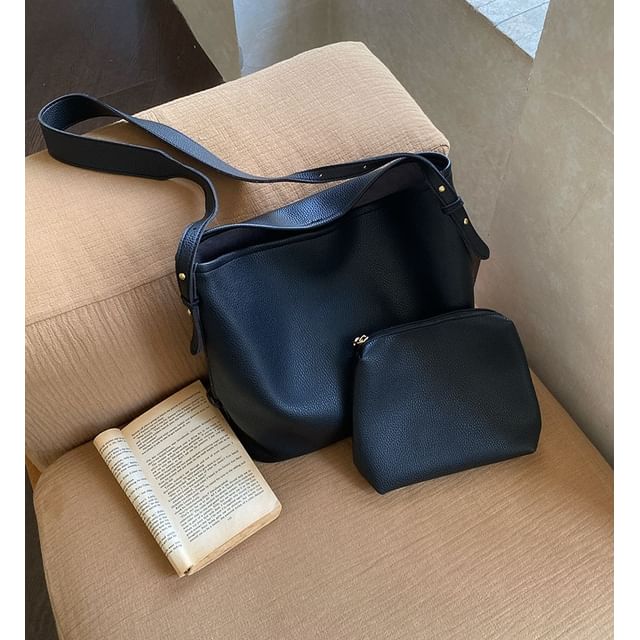 Leather Crossbody Faux Pouch With Bag