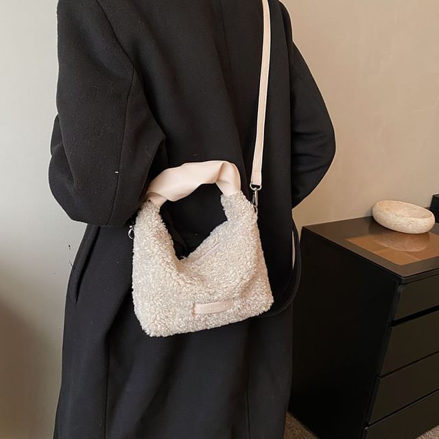 Applique Faux Shearling Crossbody Bag