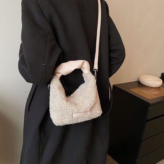 Applique Faux Shearling Crossbody Bag