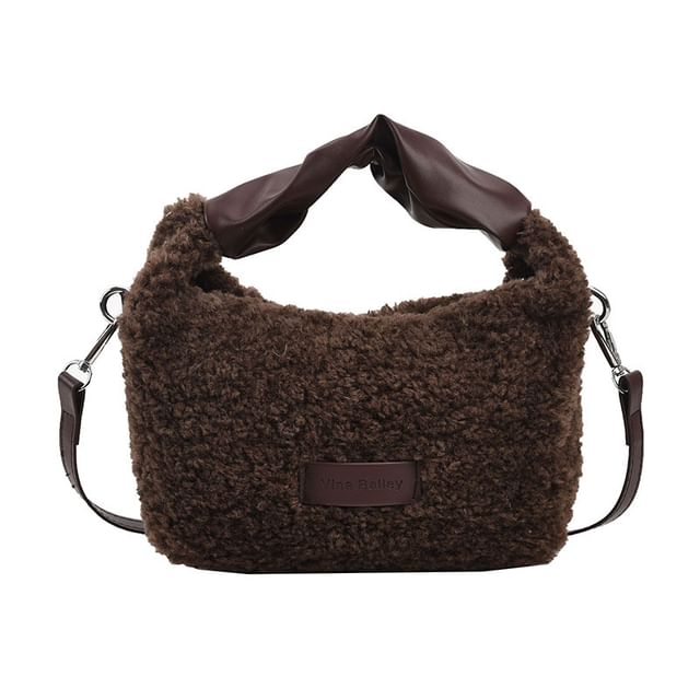 Applique Faux Shearling Crossbody Bag