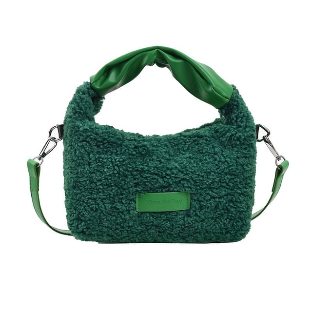 Applique Faux Shearling Crossbody Bag