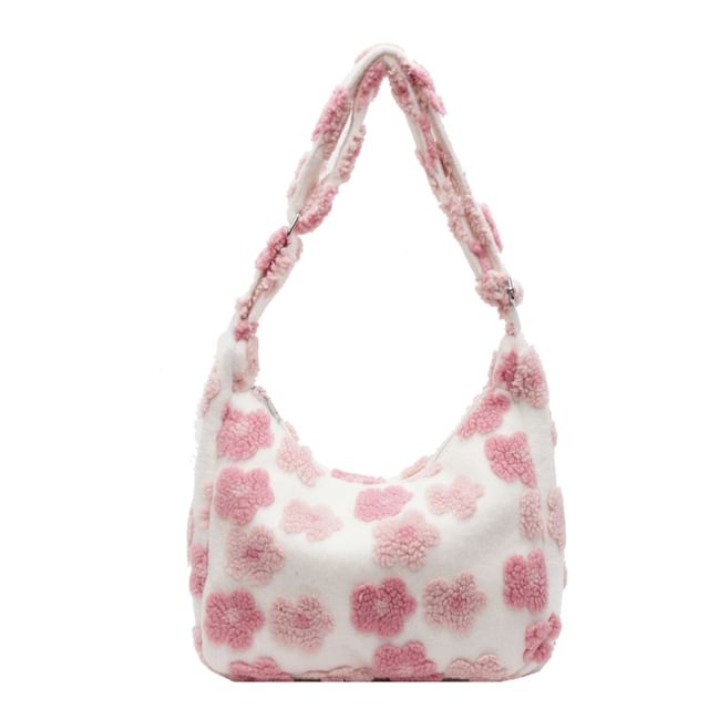 Floral Faux Shearling Tote Bag