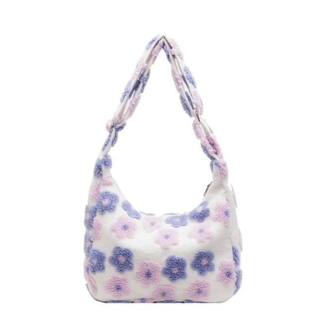 Floral Faux Shearling Tote Bag
