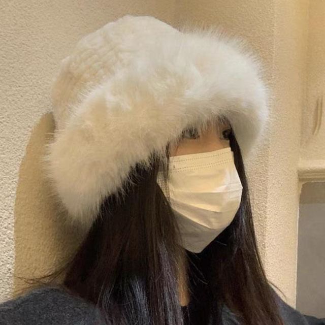 / Panel Plain Bucket Fluffy Hat