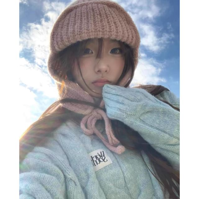 Knit Fluffy Balaclava / Hat Plain Bear