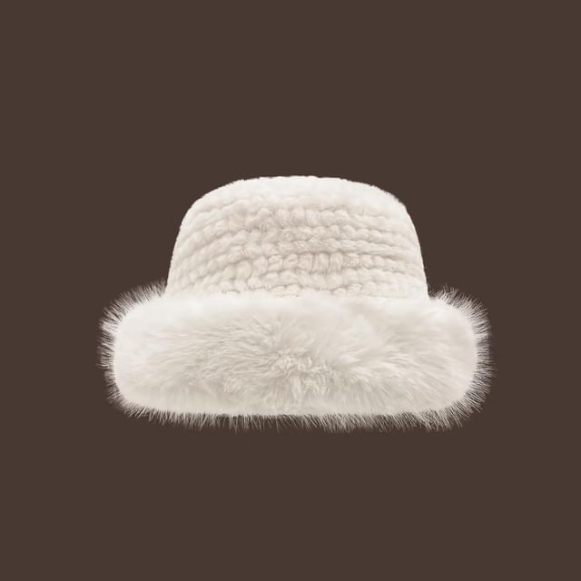 Trapper Fluffy Hat Faux / Plain Leather Panel