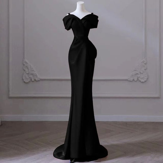 Cold-Shoulder Evening Gown Mermaid Plain
