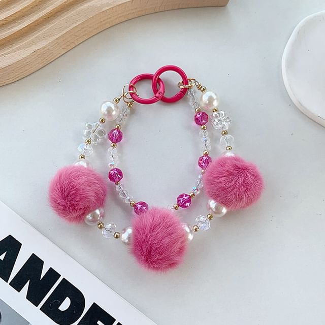 Phone Faux Layered Strap Pearl Pom