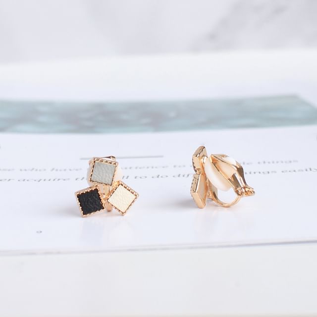 Square Leather Earring Faux Alloy Stud