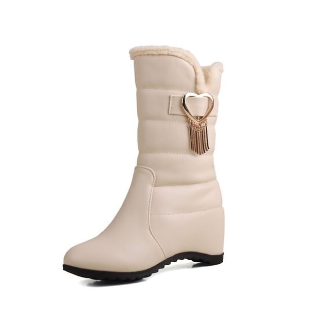 Buckle Heel Wedge Heart Snow Short Boots