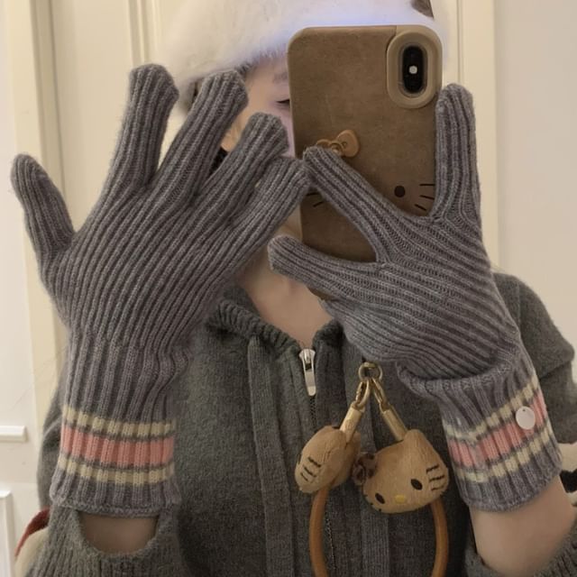 Knit Color Block Gloves