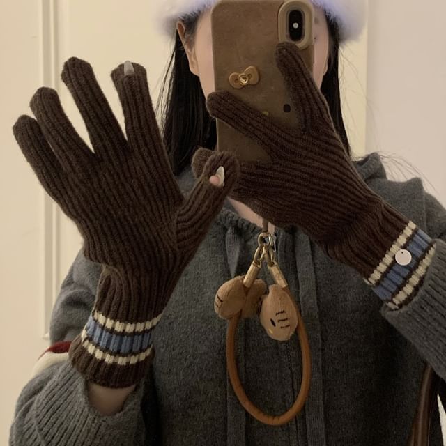 Knit Color Block Gloves