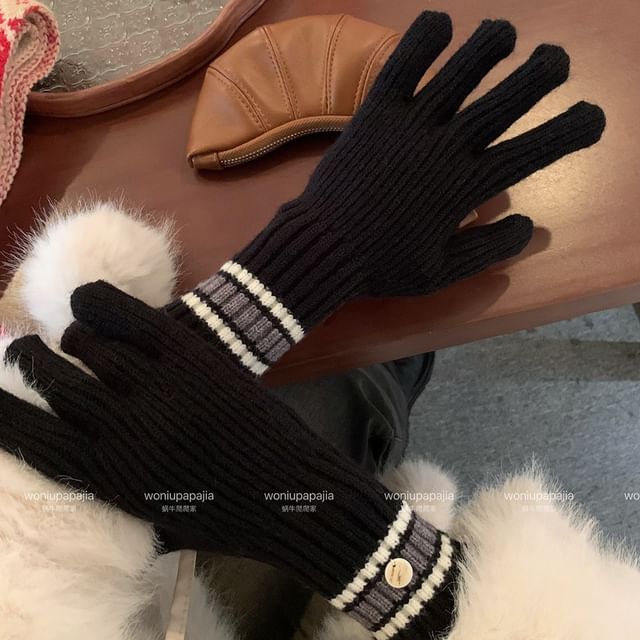Knit Color Block Gloves