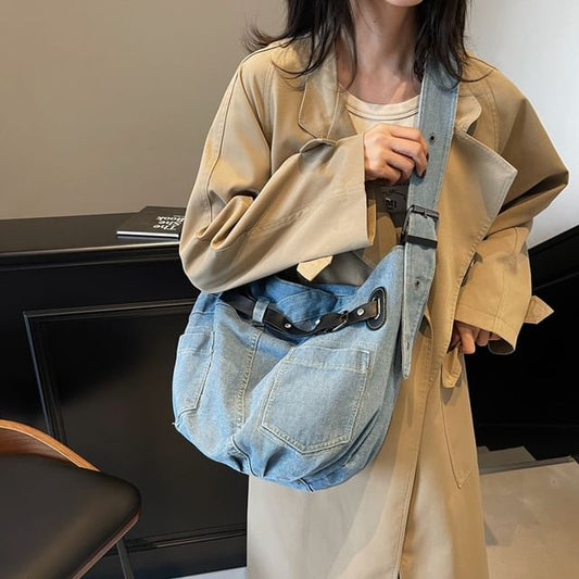 Washed Buckled Denim Crossbody Bag