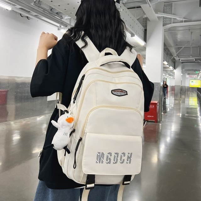 Lettering Print Nylon Laptop Backpack / Bag Charm / Set
