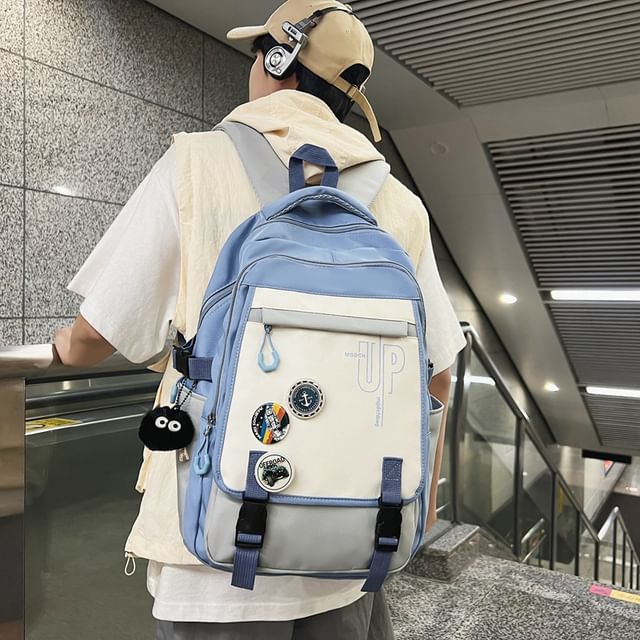 Lettering Print Nylon Laptop Backpack