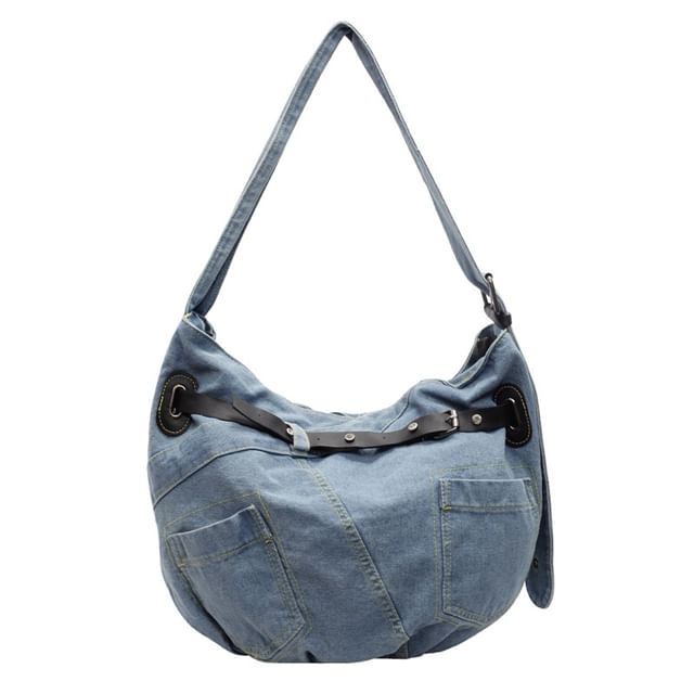 Washed Buckled Denim Crossbody Bag
