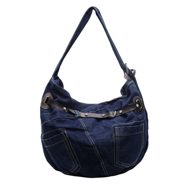 Washed Buckled Denim Crossbody Bag