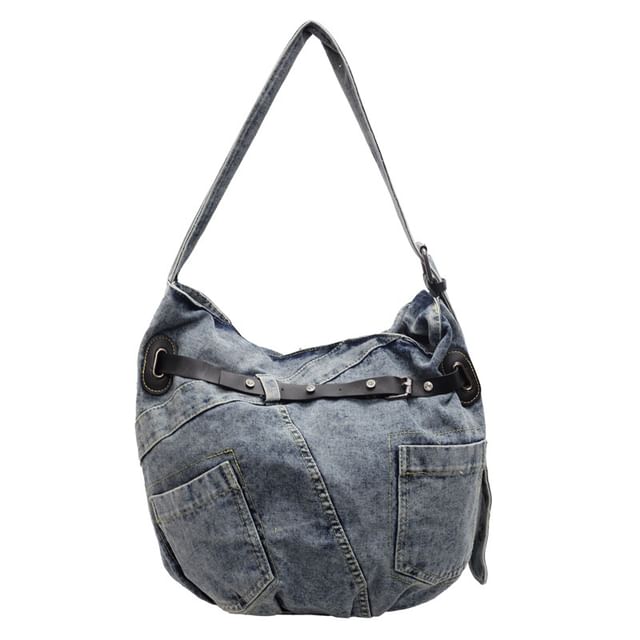 Washed Buckled Denim Crossbody Bag