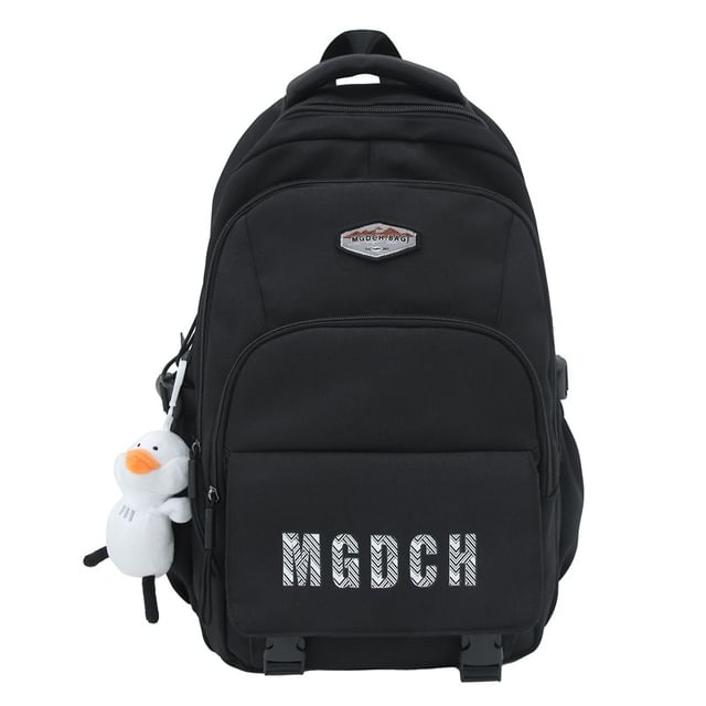 Lettering Print Nylon Laptop Backpack / Bag Charm / Set