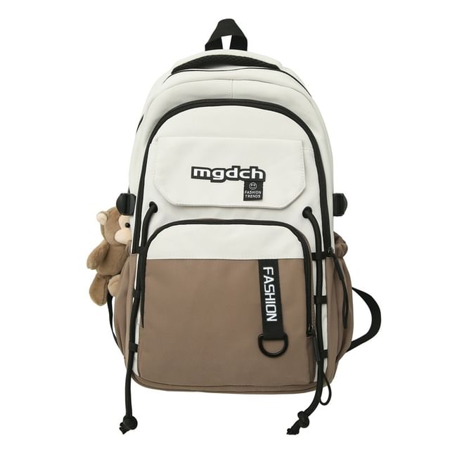 Two Tone Lettering Print Nylon Tote Bag / Laptop Backpack / Bag Charm / Set