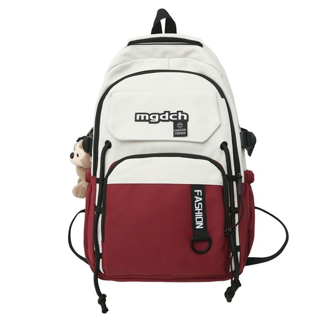 Two Tone Lettering Print Nylon Tote Bag / Laptop Backpack / Bag Charm / Set