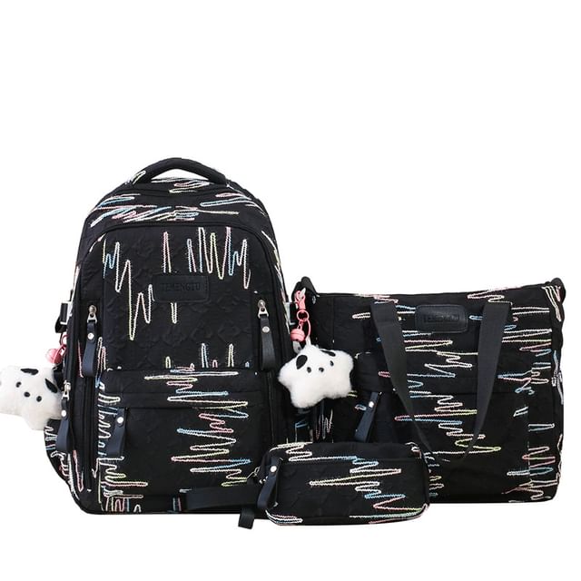 Embroidered Nylon Laptop Backpack / Tote Bag / Pencil Case / Bag Charm / Set