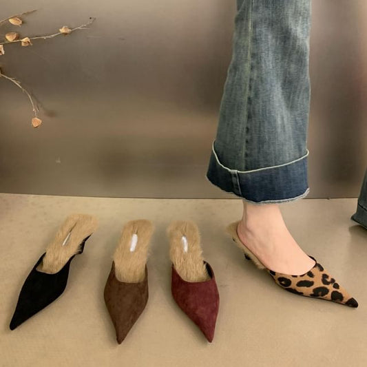 Toe Pointed Fleece-Lined Heel Mules Kitten