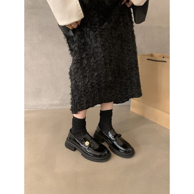 Metal Faux Platform Loafers Accent Leather