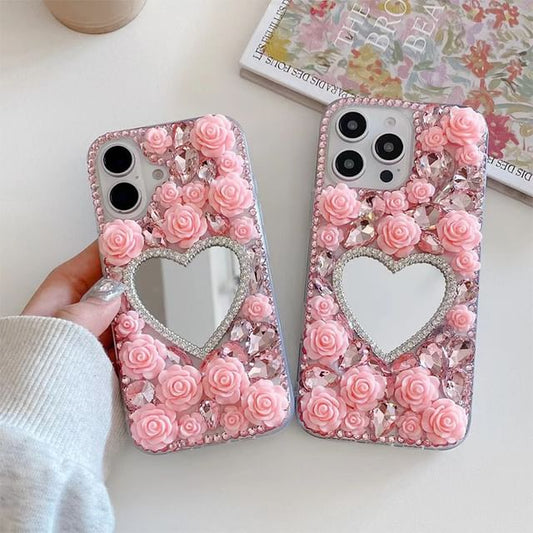 Case Phone Mirrored Rhinestone Rose