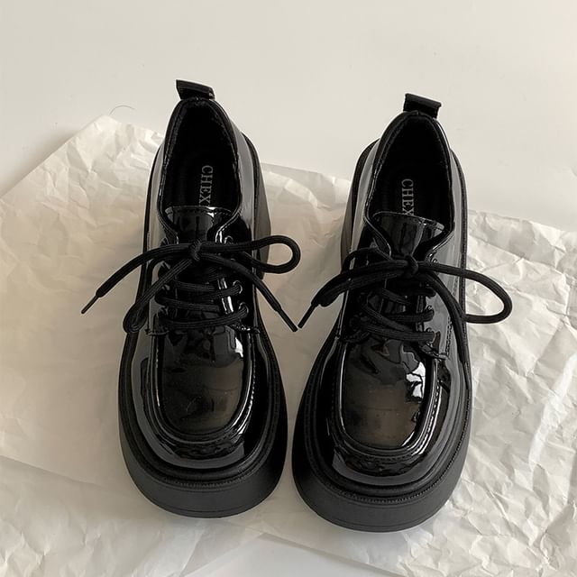 Lace-Up Heel Platform Chunky Derby Shoes