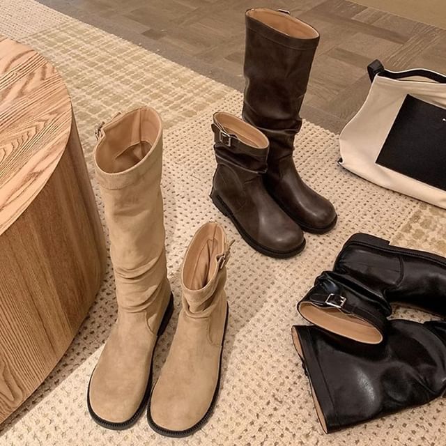 Tall Plain / Mid Calf Buckled Boots