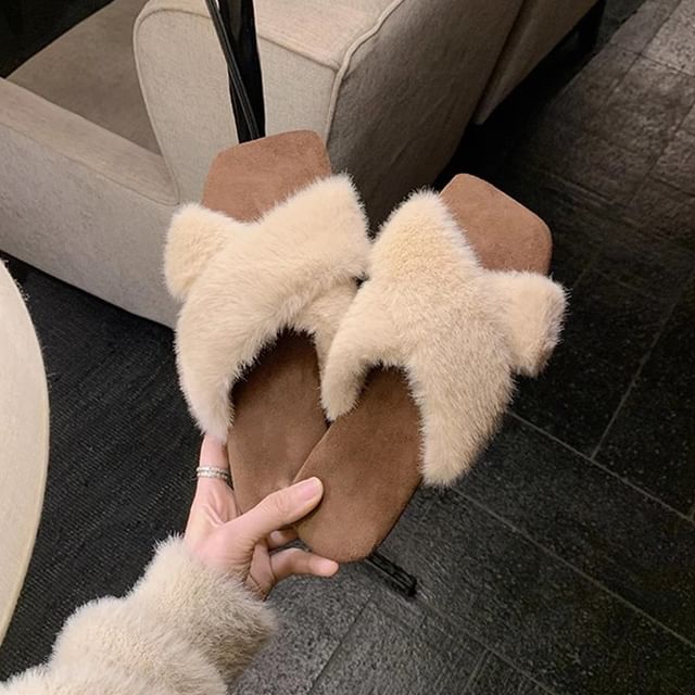 Slide Sandals Band Fluffy Cross