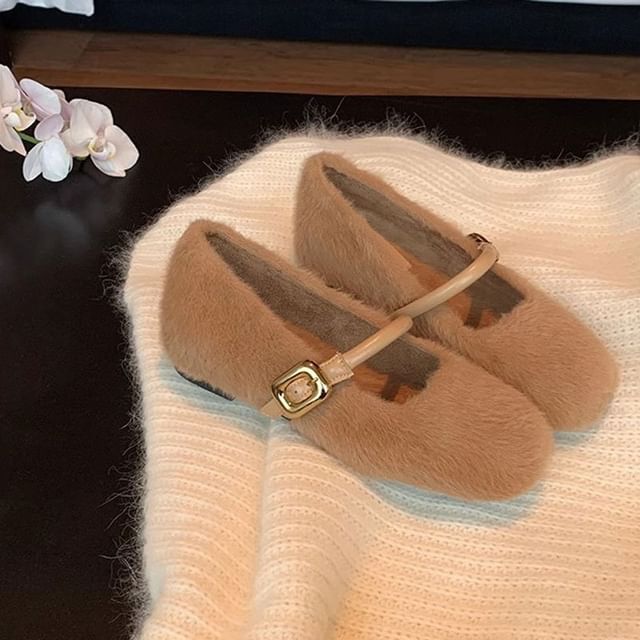 Plain Fluffy Mary Jane Shoes