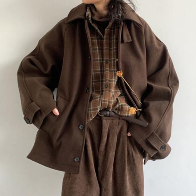 Collared Plain Button Coat