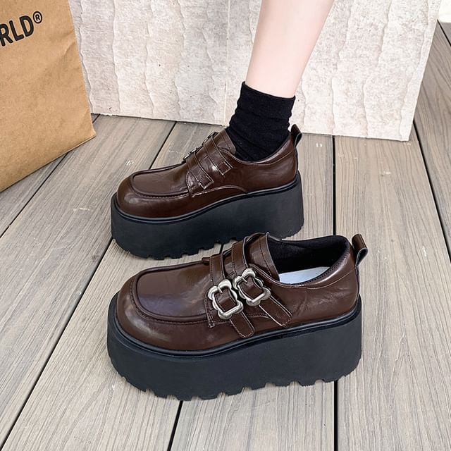 Leather Faux Ankle Shoes Buckled