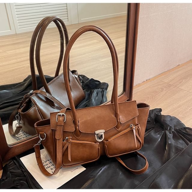 Faux Tote Multi-Pocket Bag Leather