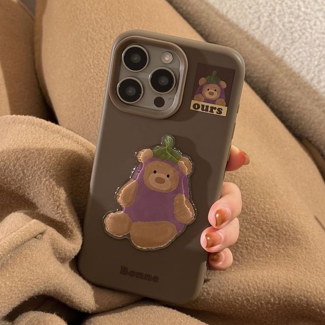 Bear Pom / Charm Phone Eggplant Bell Set Case