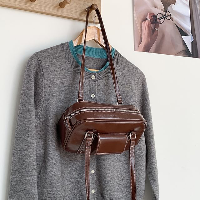 Faux Leather Shoulder Bag Plain