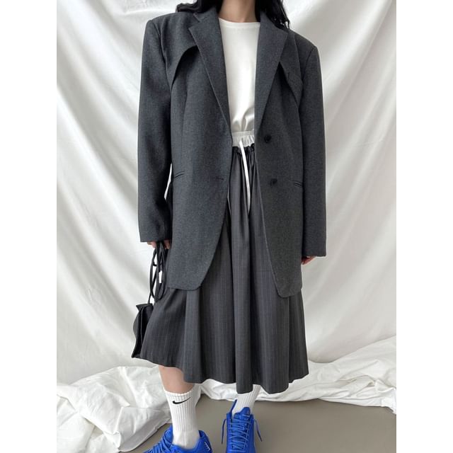 Set Of 3: Woolen Crop Jacket + Vest + Belt Bag