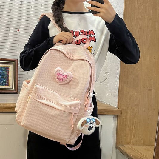 / Brooch Nylon Backpack Plaid Set