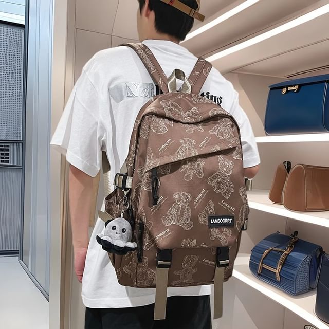 Print Nylon Buckled Backpack Bear