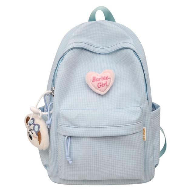 / Brooch Nylon Backpack Plaid Set