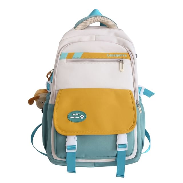 Nylon Lettering Buckled Applique Backpack