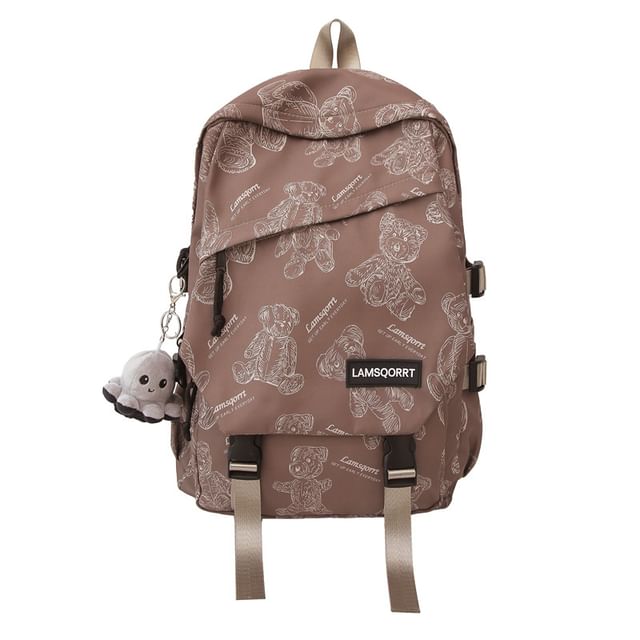 Print Nylon Buckled Backpack Bear