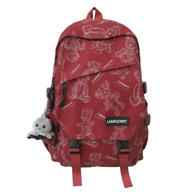 Print Nylon Buckled Backpack Bear