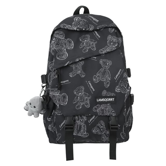 Print Nylon Buckled Backpack Bear